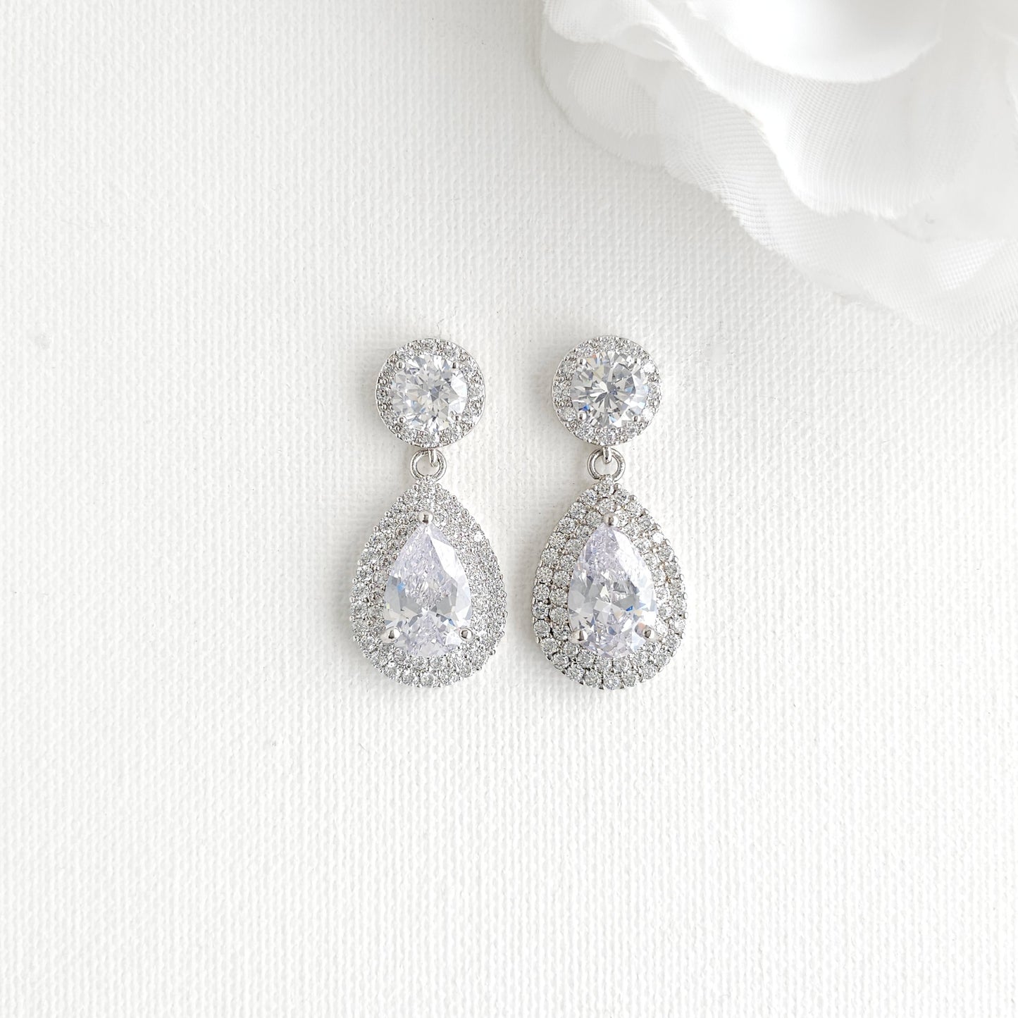 Silver Vintage-Inspired Teardrop Earrings | Bridal & Evening Statement Jewelry - Grace