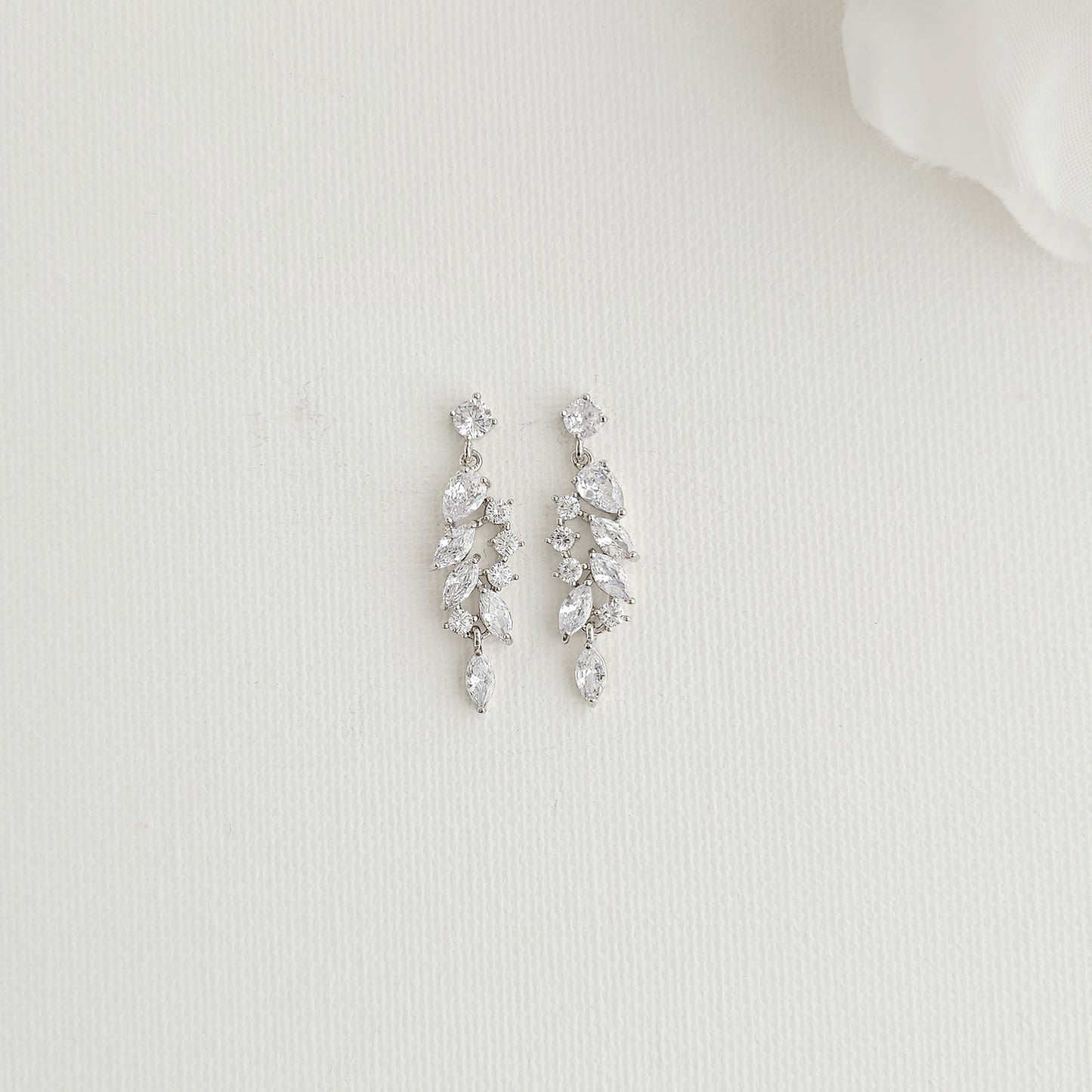 Delicate Rose Gold Leaf Drop Earrings for Blush & Ivory Gowns - Tia
