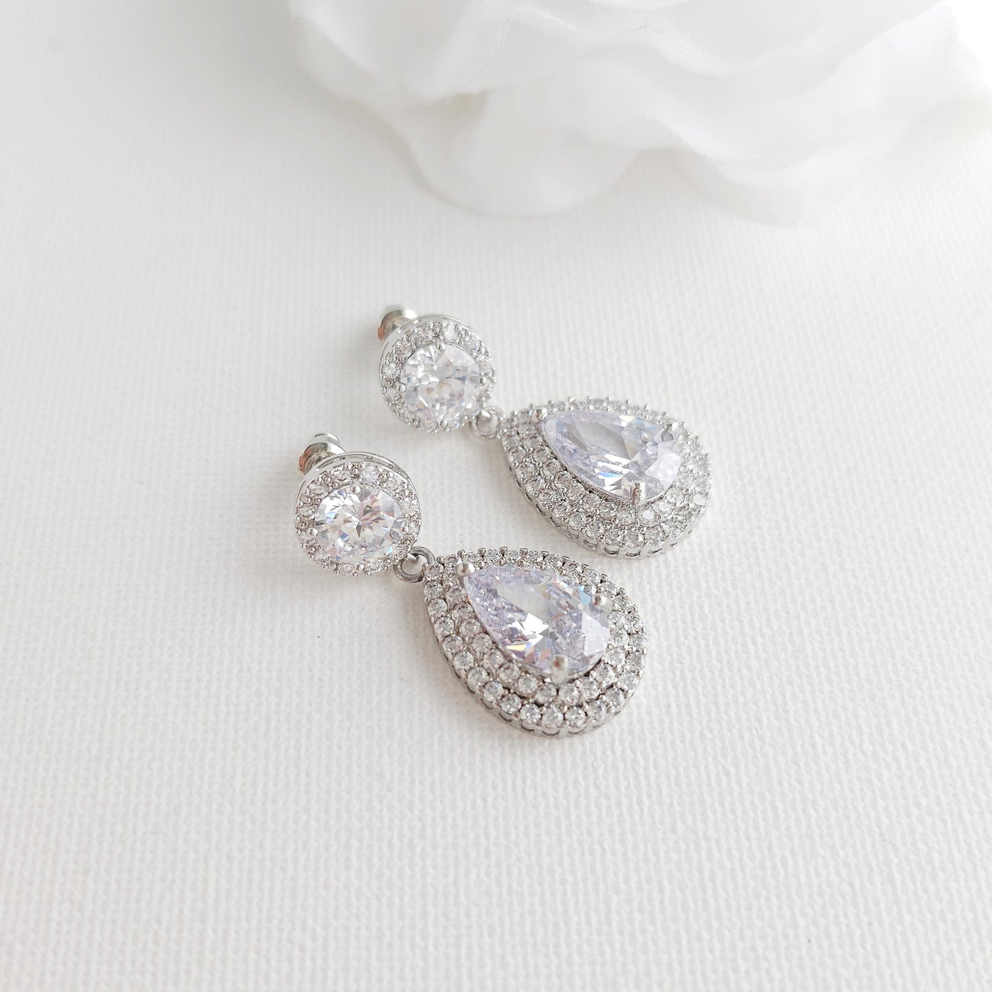 Silver Vintage-Inspired Teardrop Earrings | Bridal & Evening Statement Jewelry - Grace
