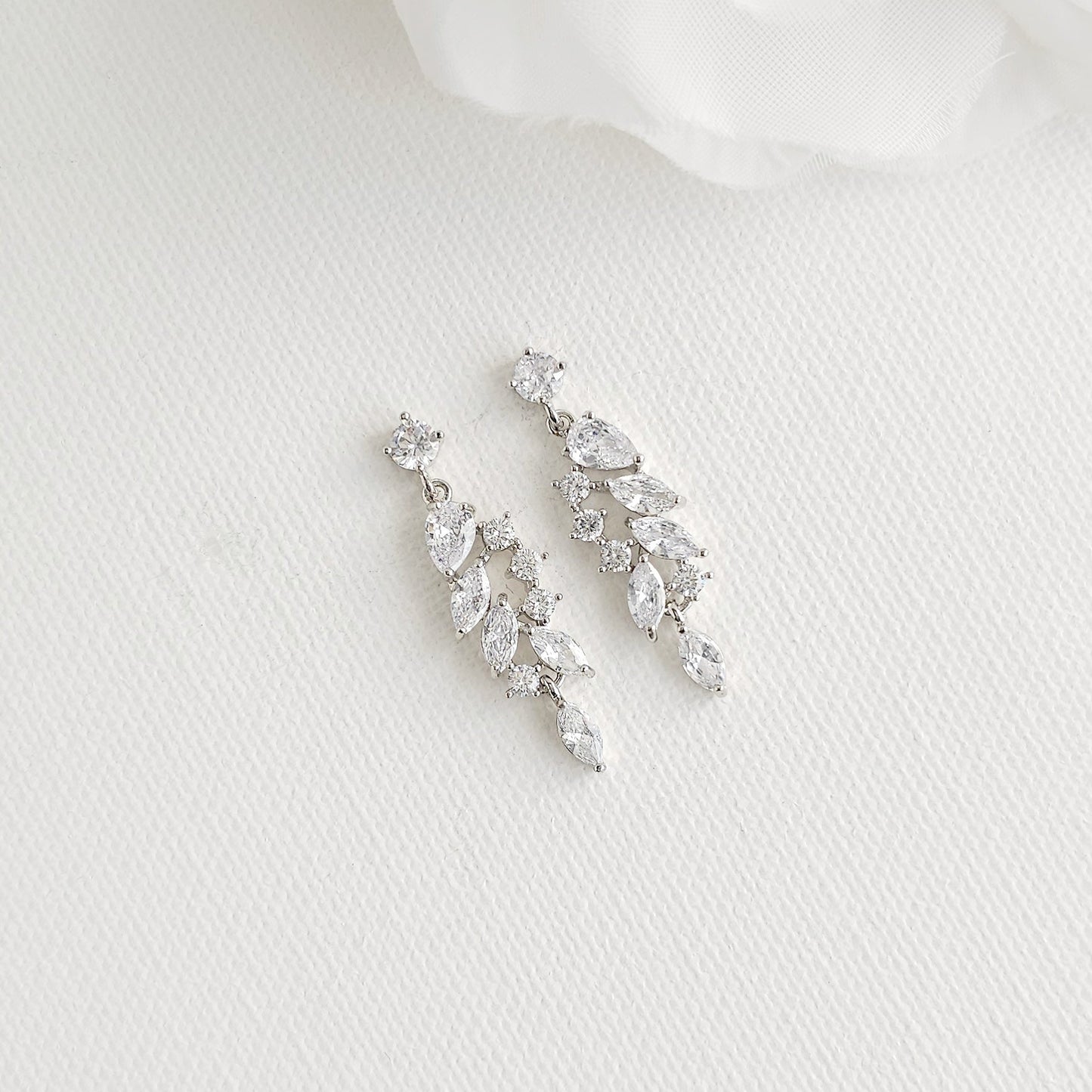 Delicate Rose Gold Leaf Drop Earrings for Blush & Ivory Gowns - Tia
