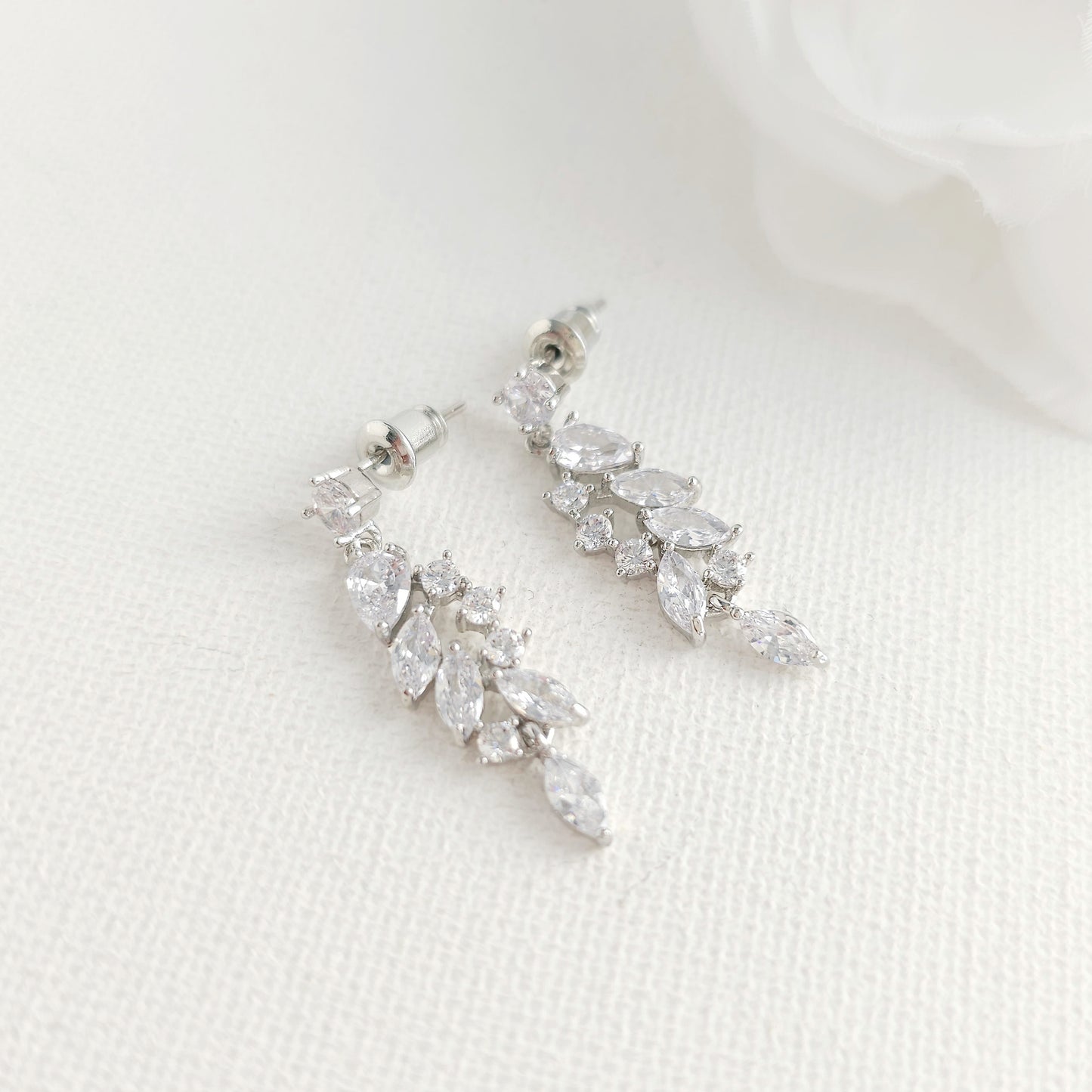 Delicate Rose Gold Leaf Drop Earrings for Blush & Ivory Gowns - Tia