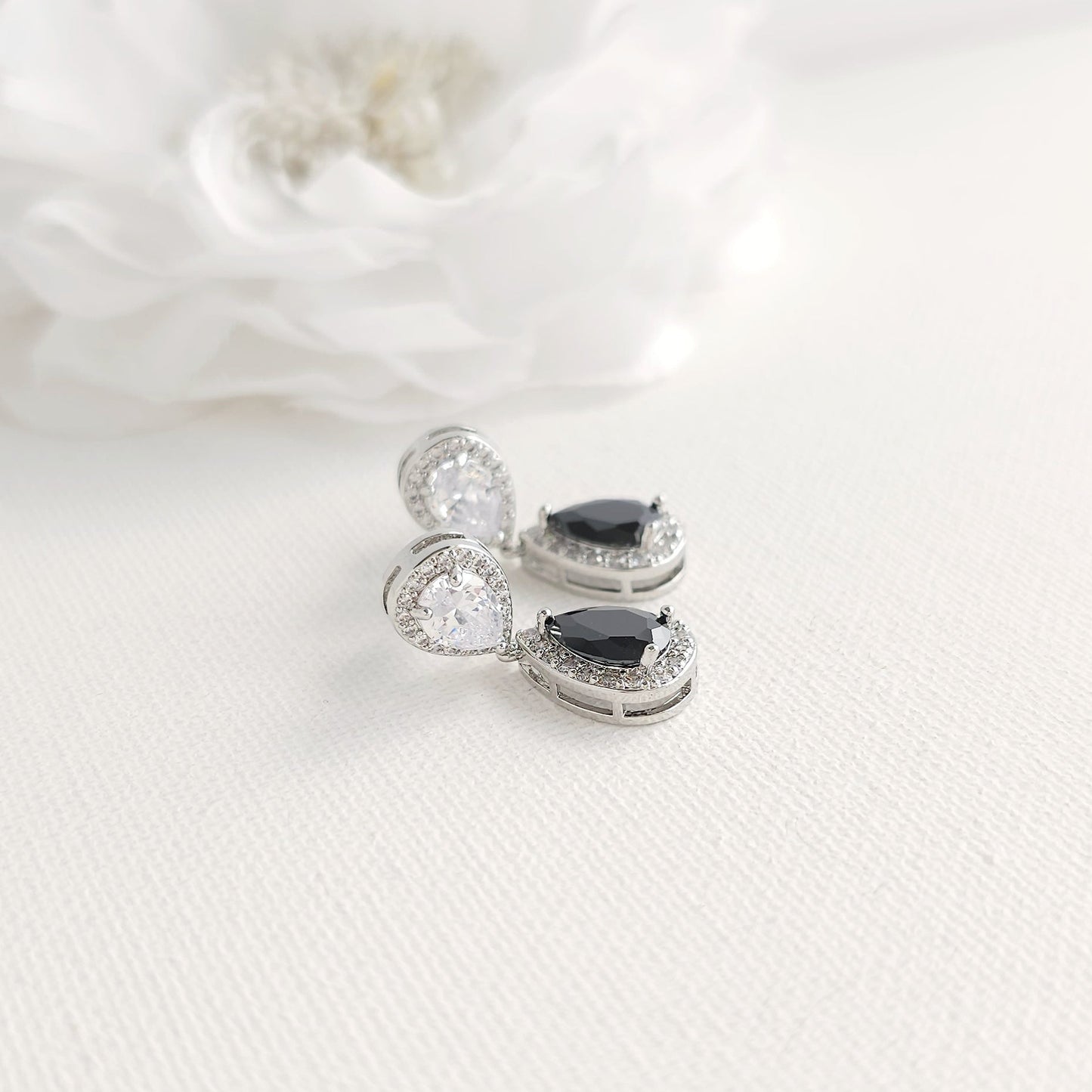 Black Drop Clip On Earrings in Rose Gold - Zoe