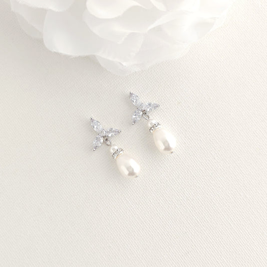 Elegant Pearl Weddings Earrings:For an Delicate Wedding Day Look- Flora