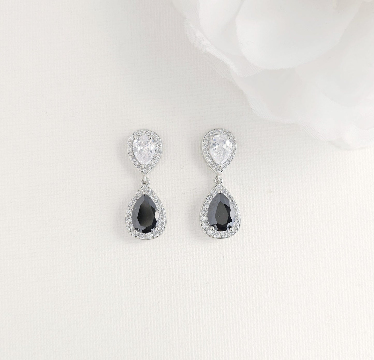 Rose Gold Black Cubic Zirconia Drop Earrings: Contrast or Matching Impact-Zoe