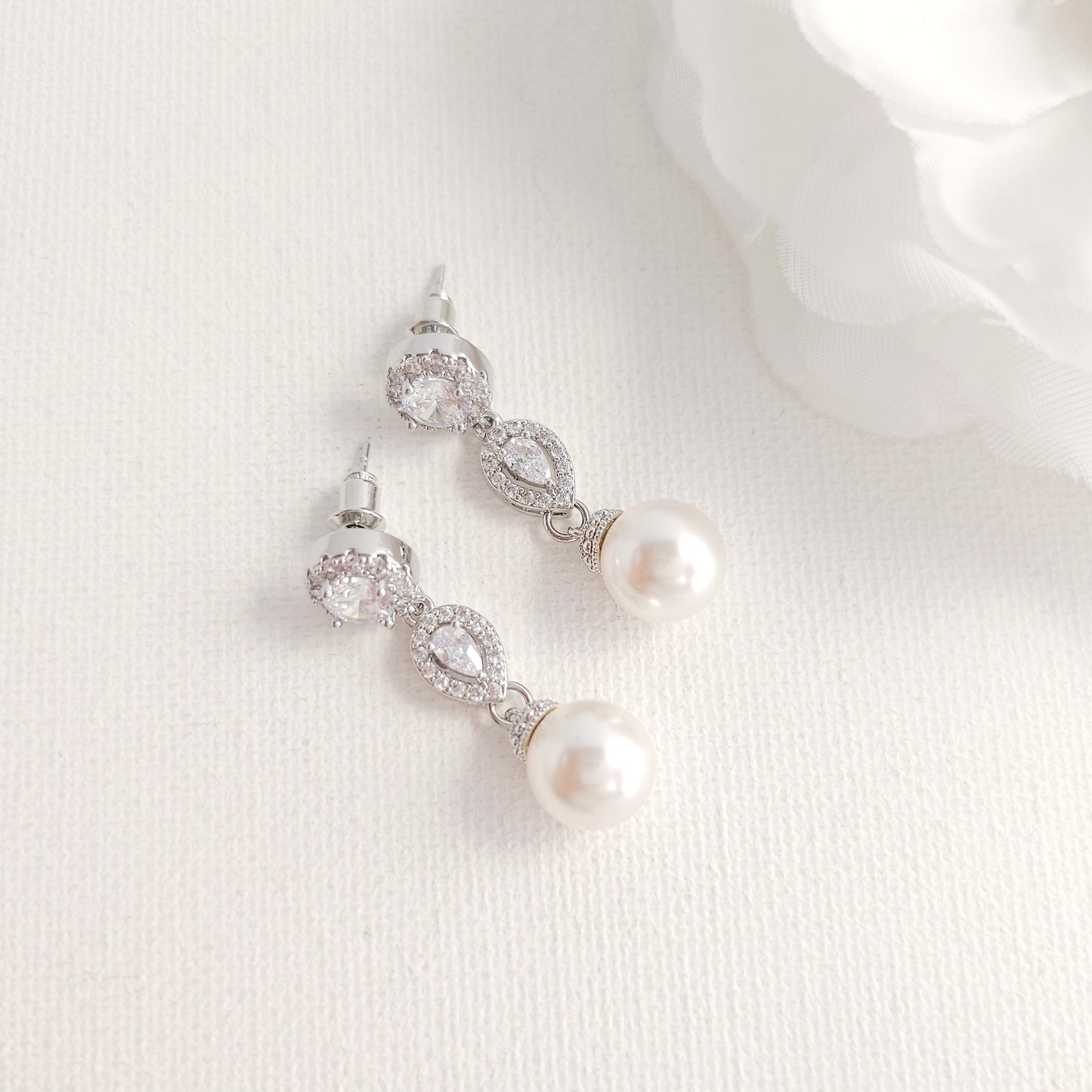 Rich Gold Pearl Jewelry Set: Classic CZ Necklace and Drop Earrings - Gwen