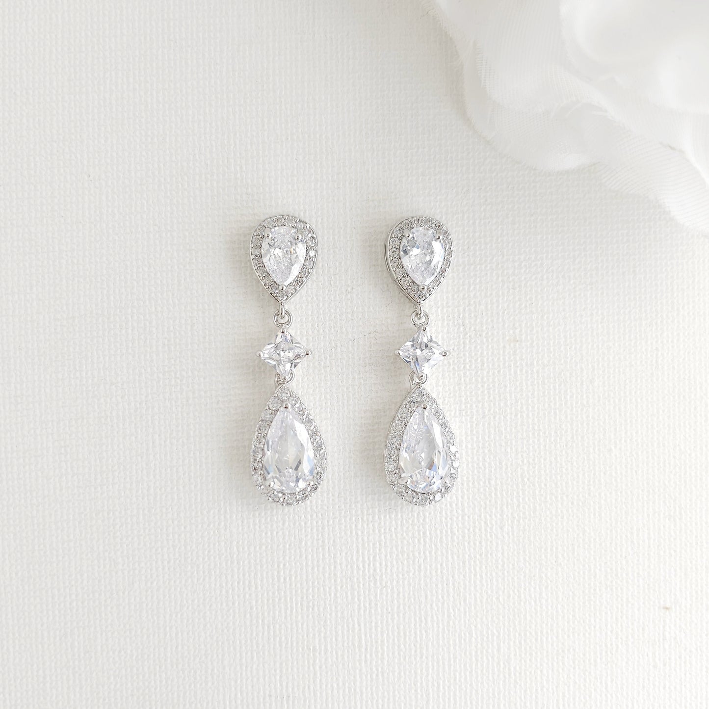 Bridal Jewelry Set in Gold with CZ Teardrop Necklace Earrings - Lena