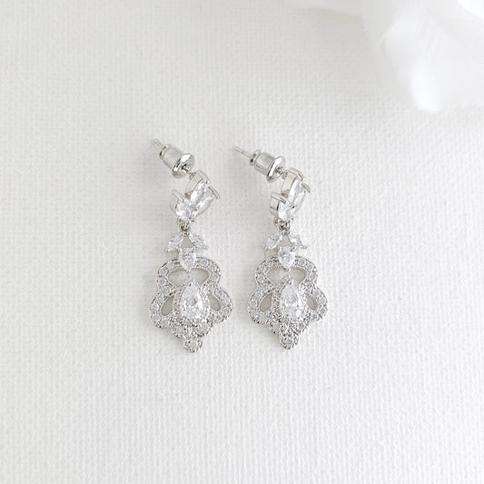 Vintage Bridal Drop Earrings in Silver- Norma