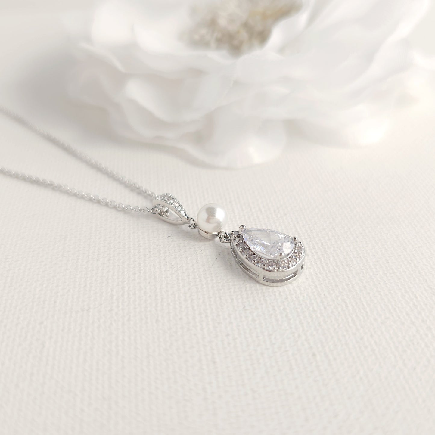 Classic Pearl & Gold CZ Teardrop Wedding Jewelry Set- Emma