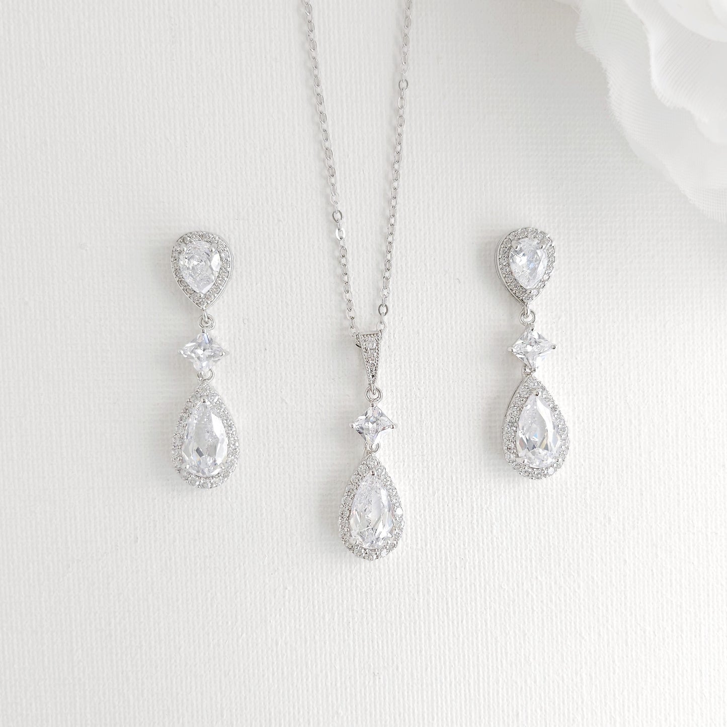 Bridal Jewelry Set in Gold with CZ Teardrop Necklace Earrings - Lena