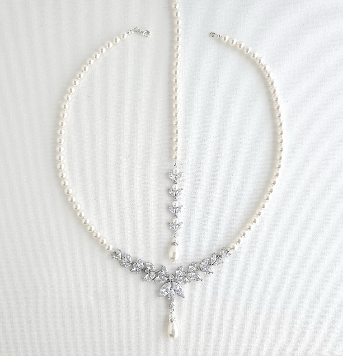 Pearl Strand & Crystal Gold Necklace for Wedding with Backdrop-Katie