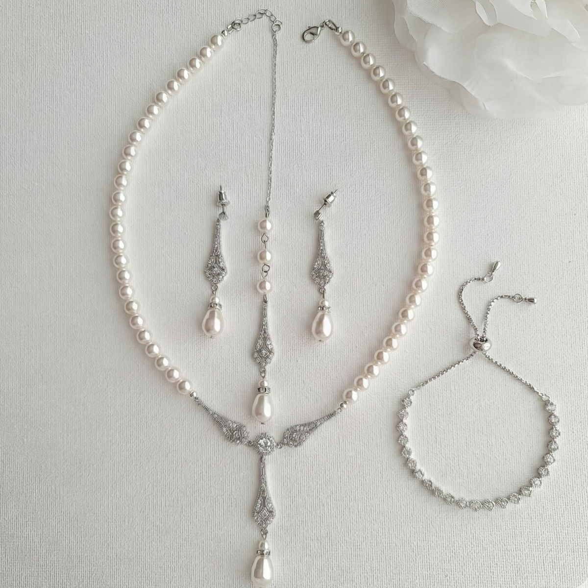 Ensemble de bijoux de mariage en or rose et perle - Lisa