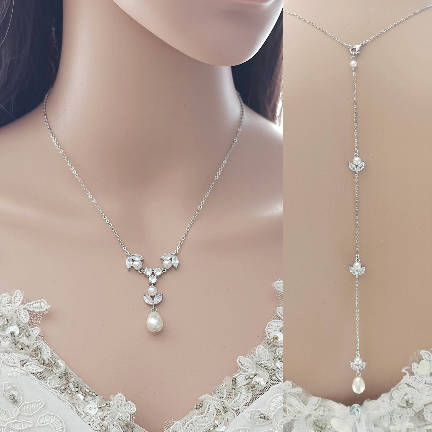 Ensemble de Bijoux de Mariée Simple-3 Pièces- Argent & Perle- Leila