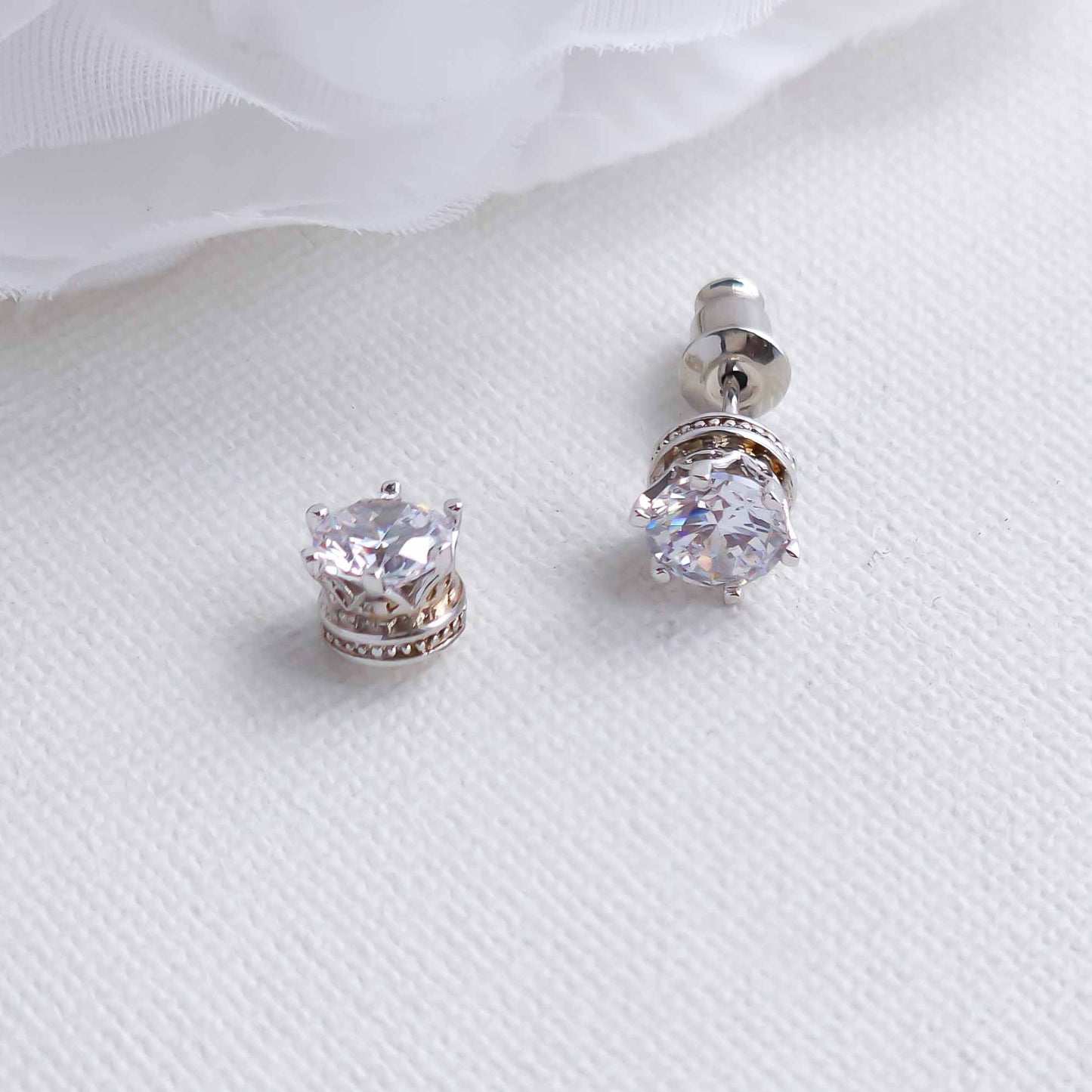 Simple CZ Stud Earrings Silver-Emery