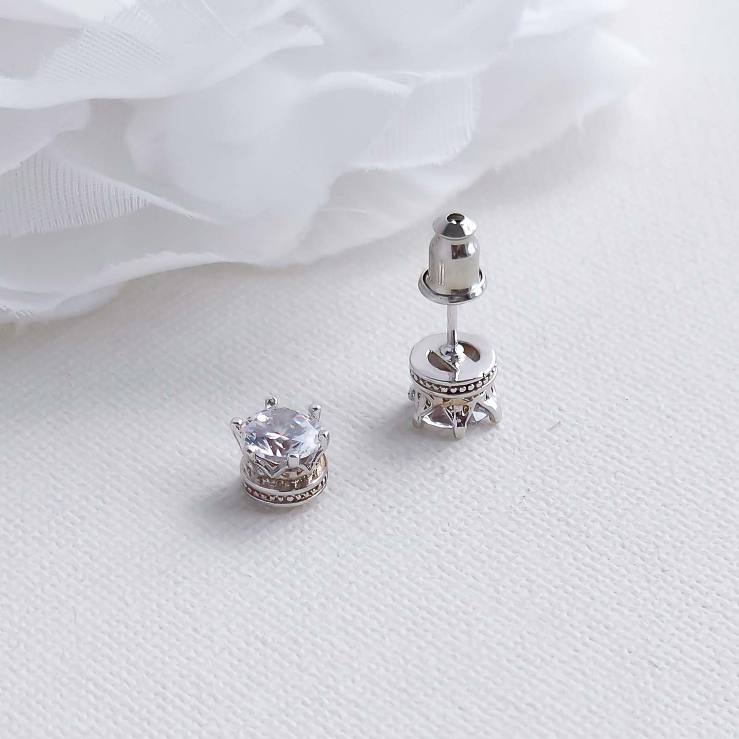 Simple CZ Stud Earrings Silver-Emery