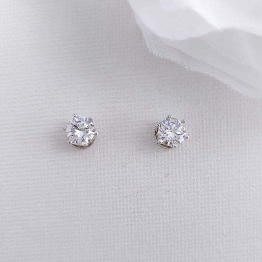 Simple CZ Stud Earrings Silver-Emery