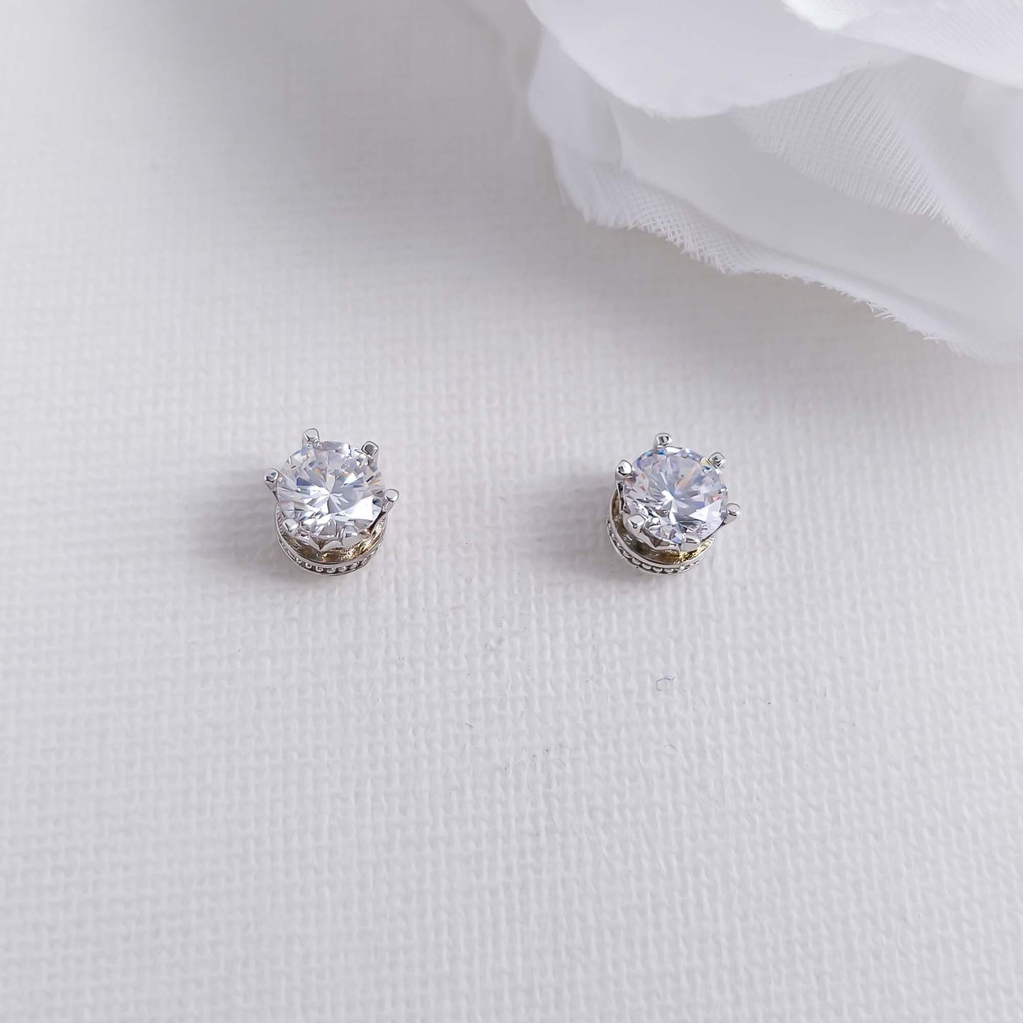 Simple CZ Stud Earrings Silver-Emery