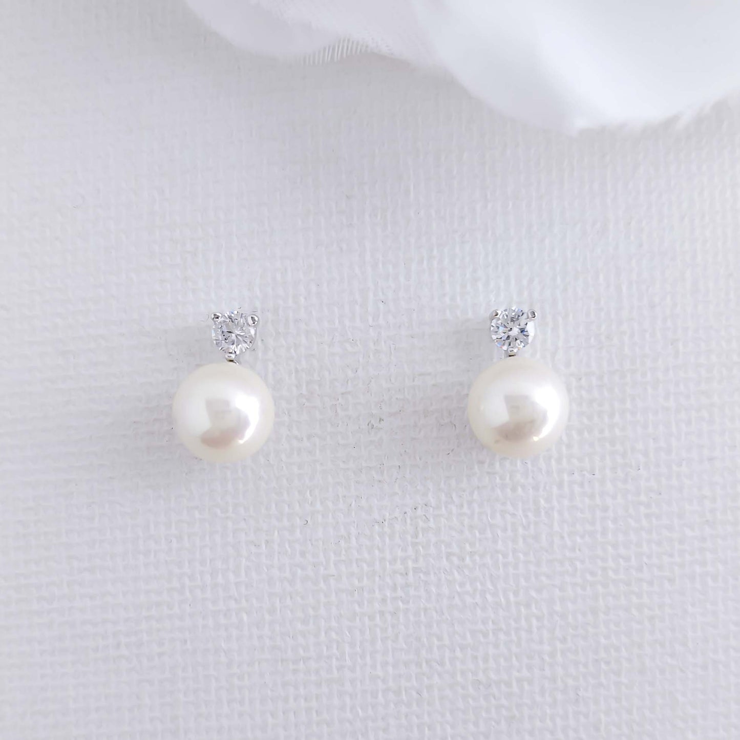 Small Pearl & CZ Stud Earrings-Millie