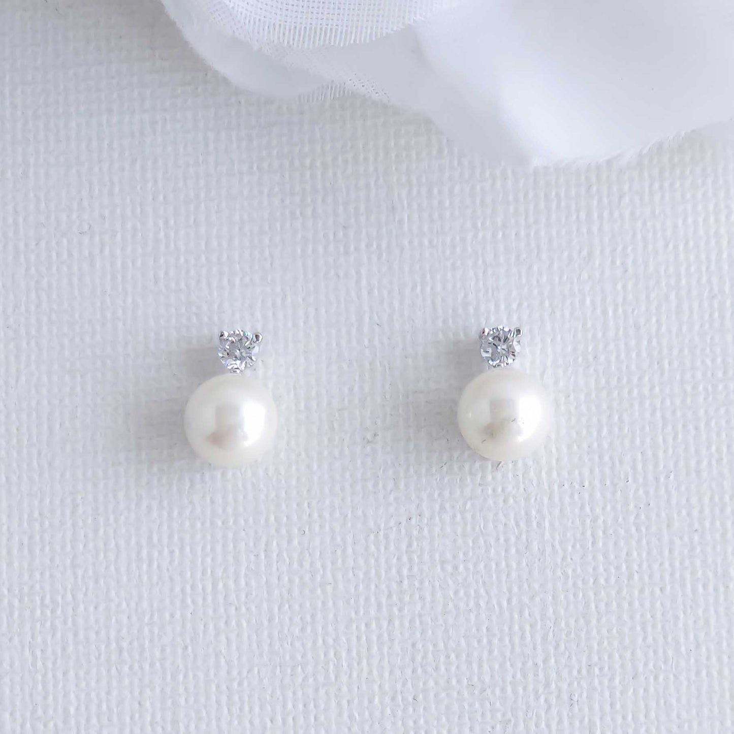 Small Pearl & CZ Stud Earrings-Millie