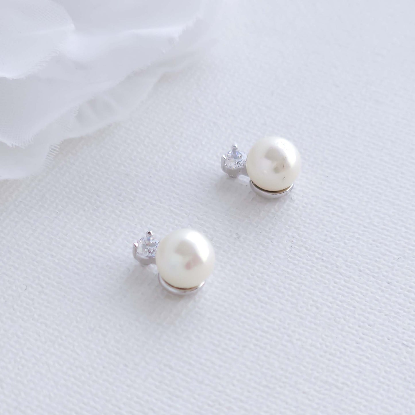 Small Pearl & CZ Stud Earrings-Millie