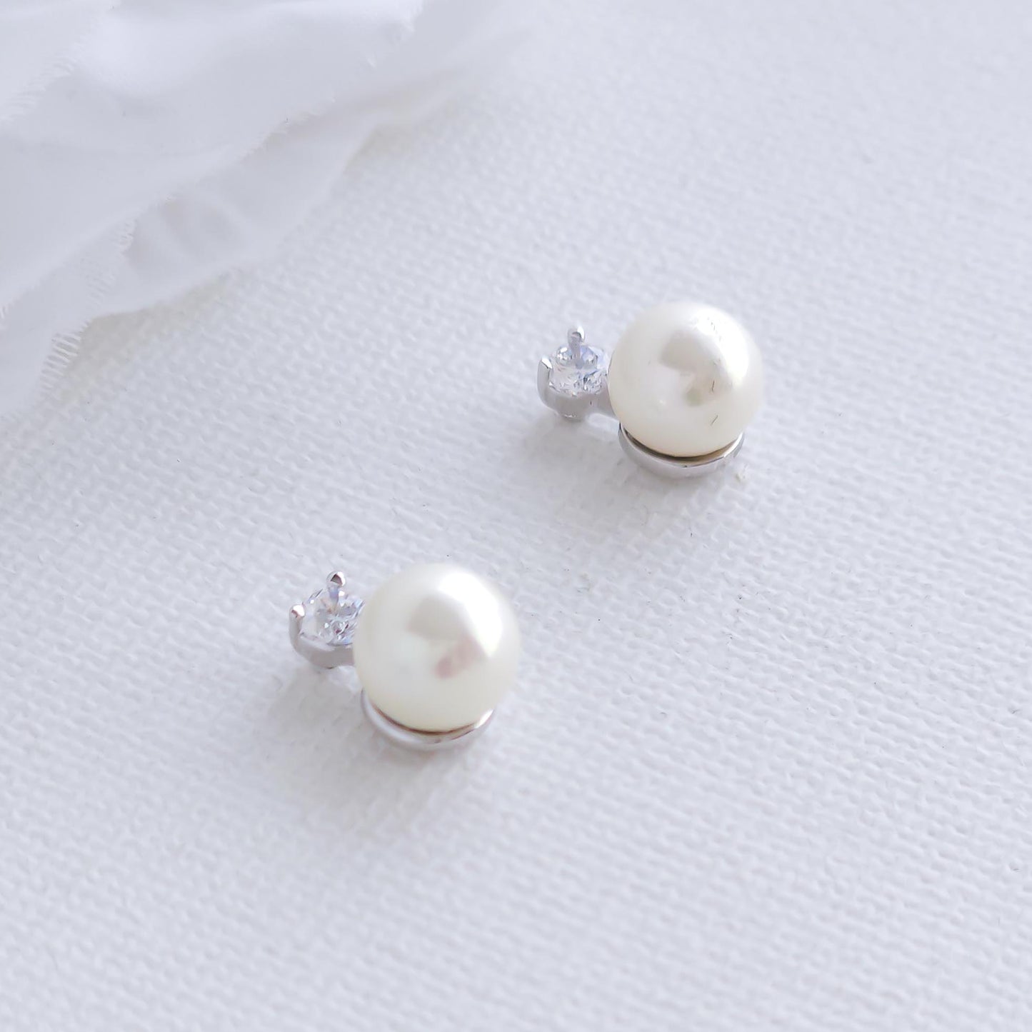 Small Pearl & CZ Stud Earrings-Millie