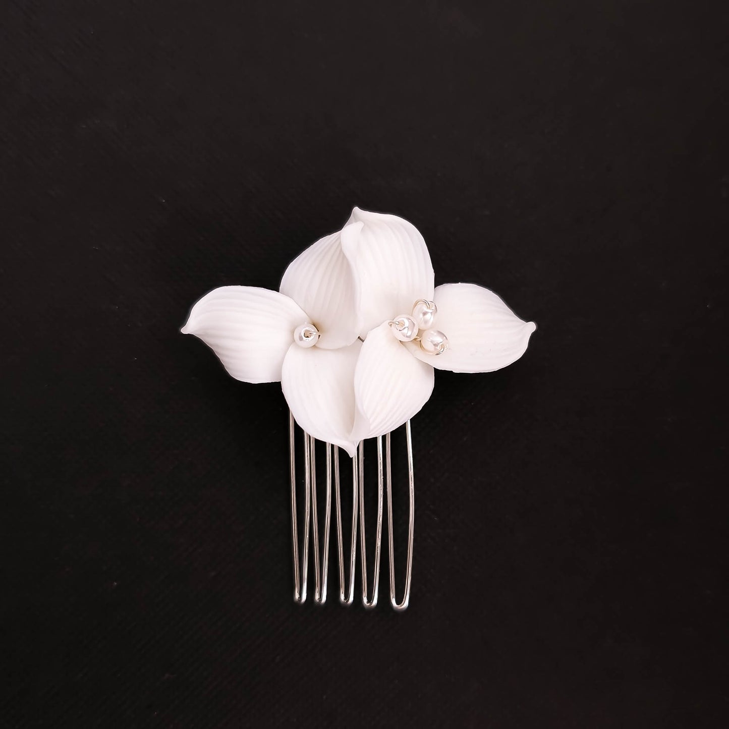 Small Gold Hair Comb with White Flowers and Pearls for Weddings- Alana