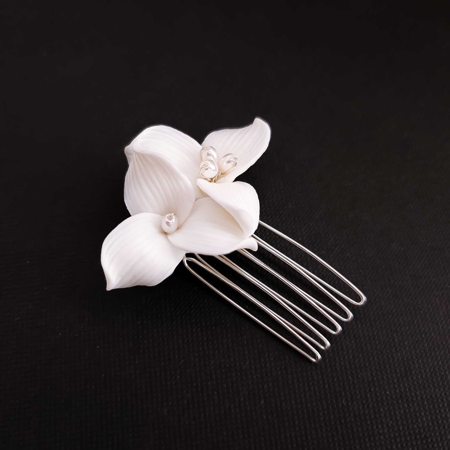 Small Gold Hair Comb with White Flowers and Pearls for Weddings- Alana