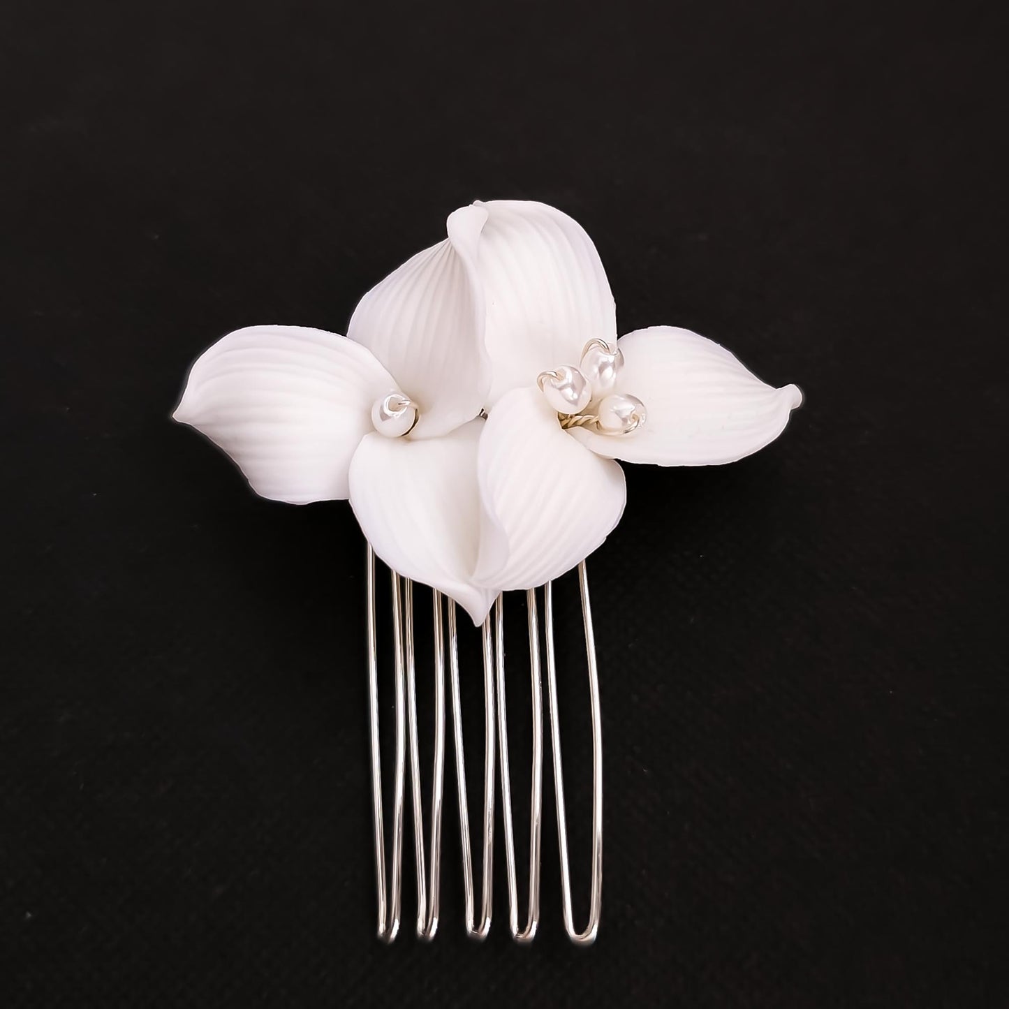 Small Gold Hair Comb with White Flowers and Pearls for Weddings- Alana