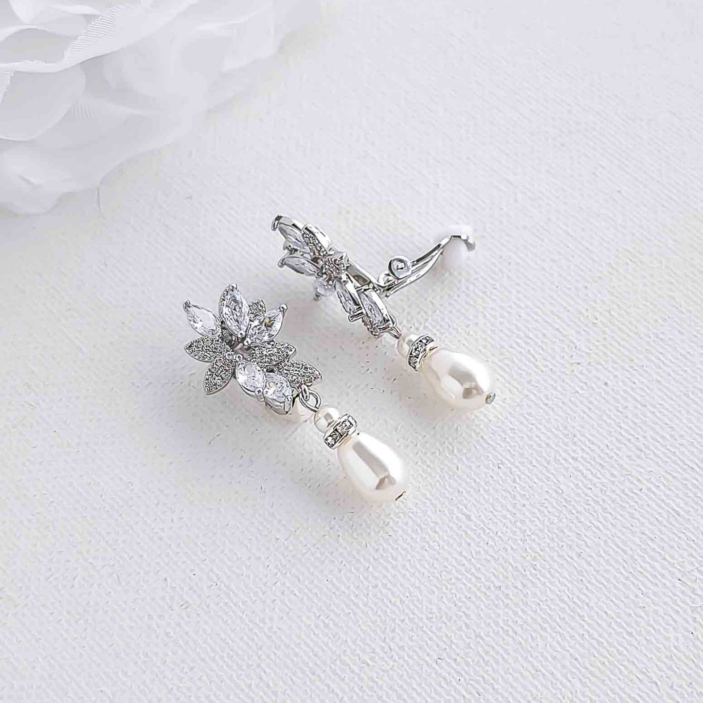 Pearl Clip On Earrings for Brides-Sonia