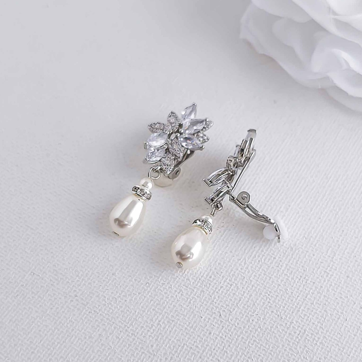 Pearl Clip On Earrings for Brides-Sonia