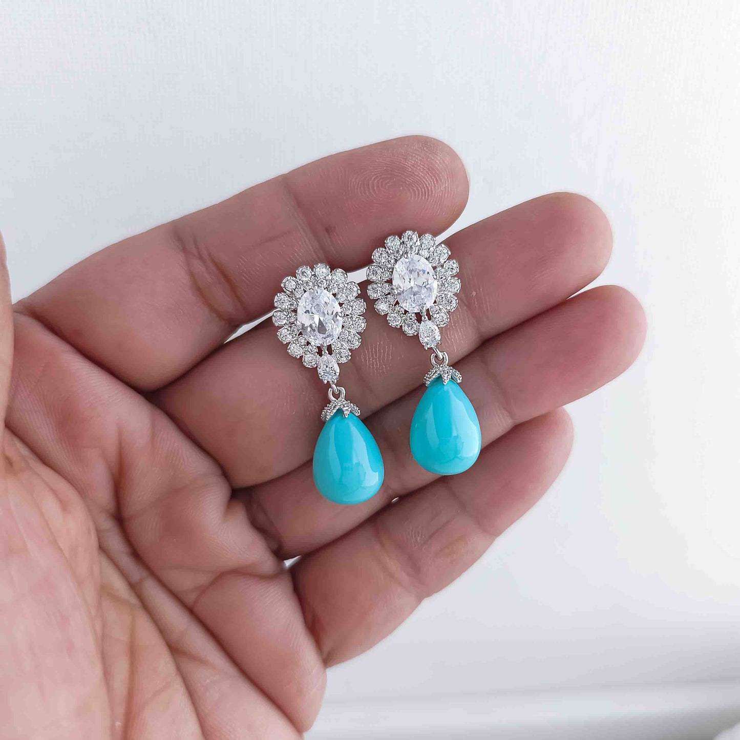 Blue Pearl Drop Earrings-Sophie