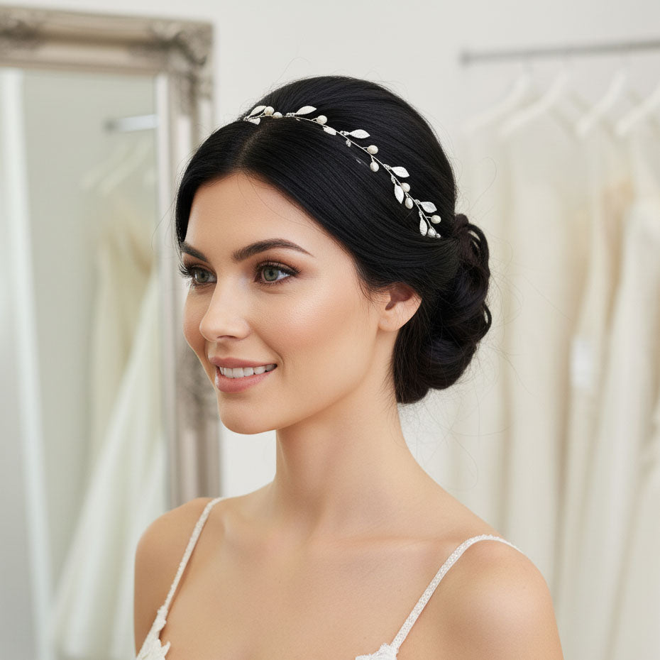 Rose gold Leaf Headband with Pearls-Sweet Peas