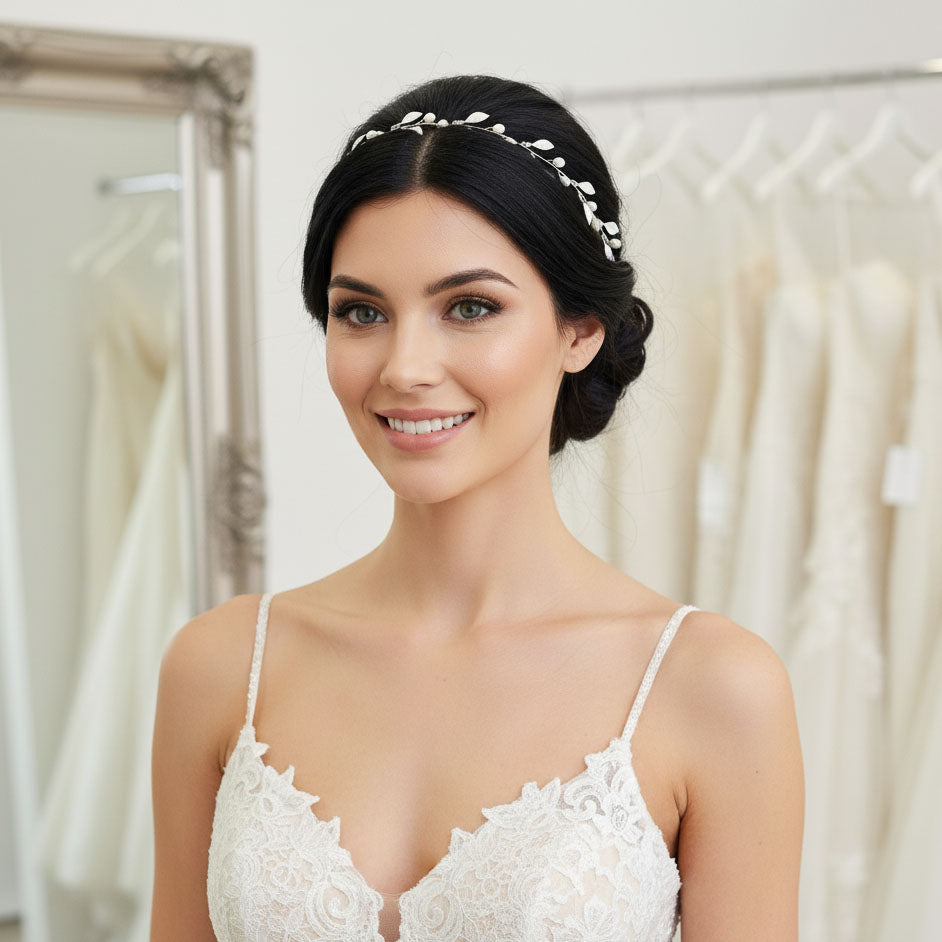 Rose gold Leaf Headband with Pearls-Sweet Peas