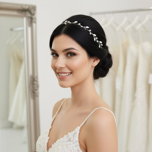 Leaf Headband with Pearls for Weddings-Sweet Peas