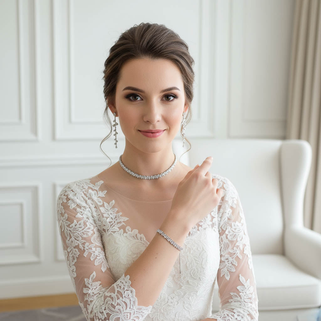 Regal Gold CZ Choker Set: Bride, Wedding & Occasion Elegant Statement Jewelry -Talia