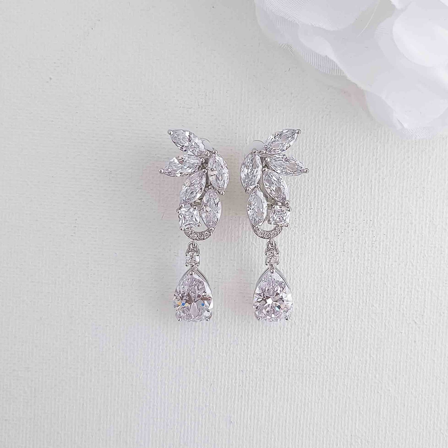 Clip On Leaf Earrings for Brides-Talia