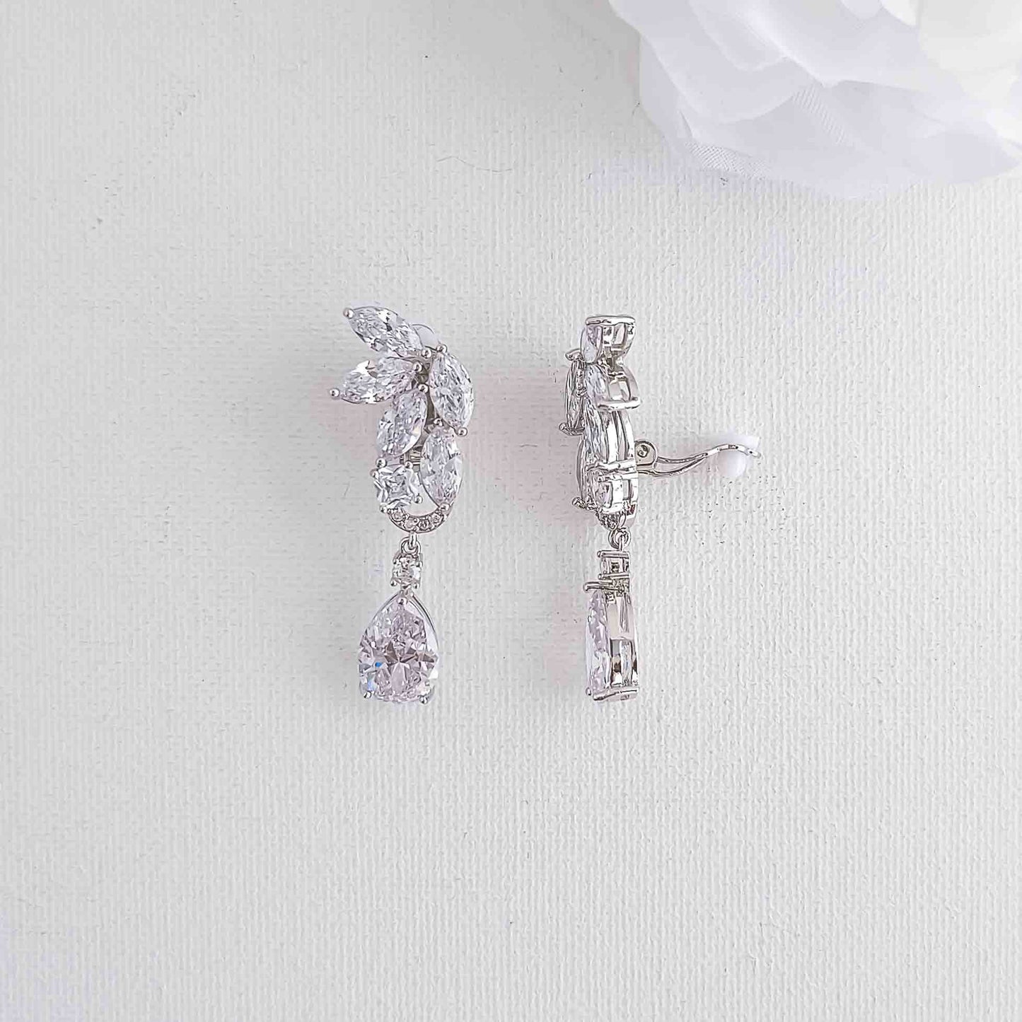 Clip On Leaf Earrings for Brides-Talia