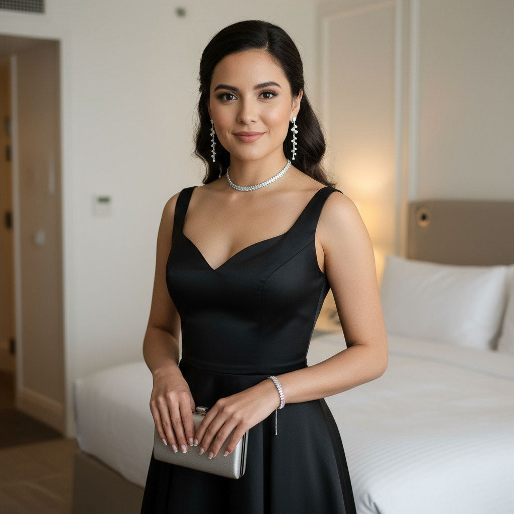 Elegant Silver CZ Choker Set: Necklace, Earrings & Bracelet for Weddings & Formal Dresses - Talia