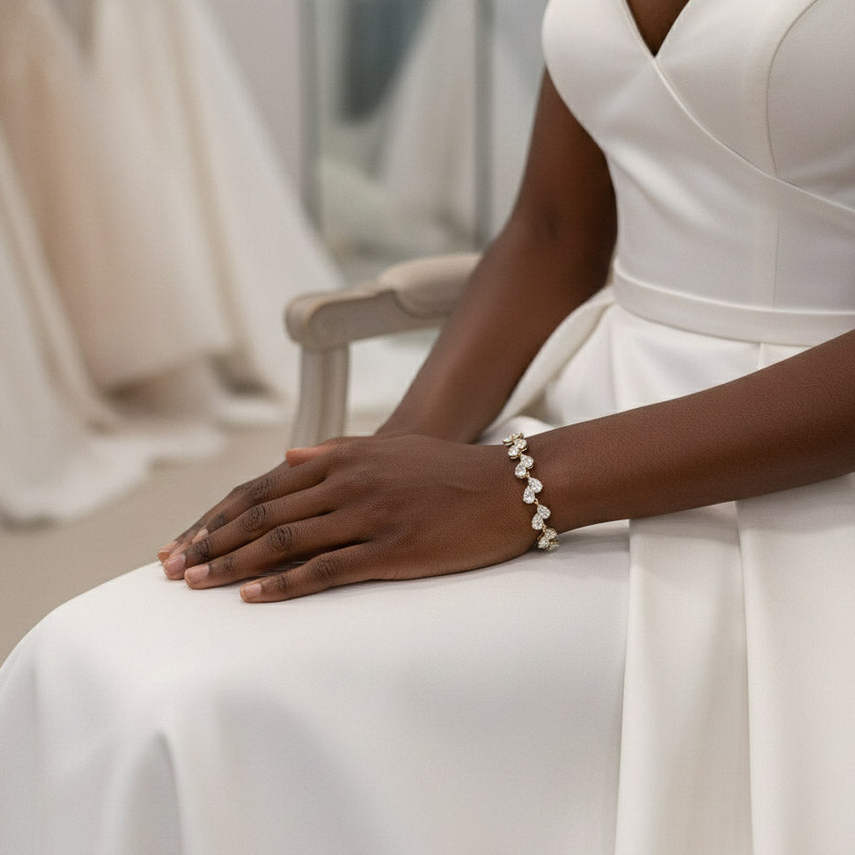 Yellow Gold Teardrop Bridal Bracelets- Clara