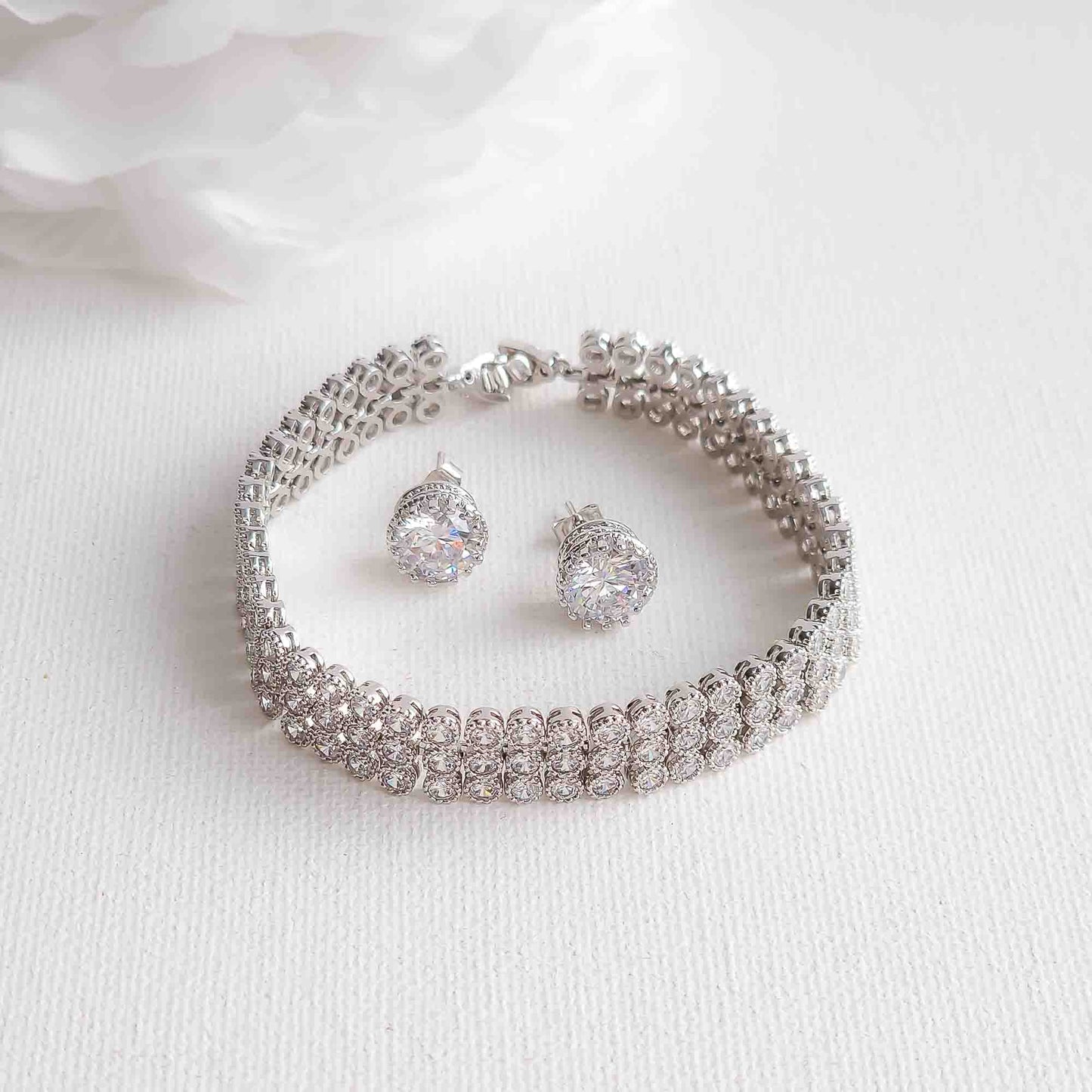 Parure Boucles d'Oreilles et Bracelet de Mariage en Cubic Zirconia-Lierre