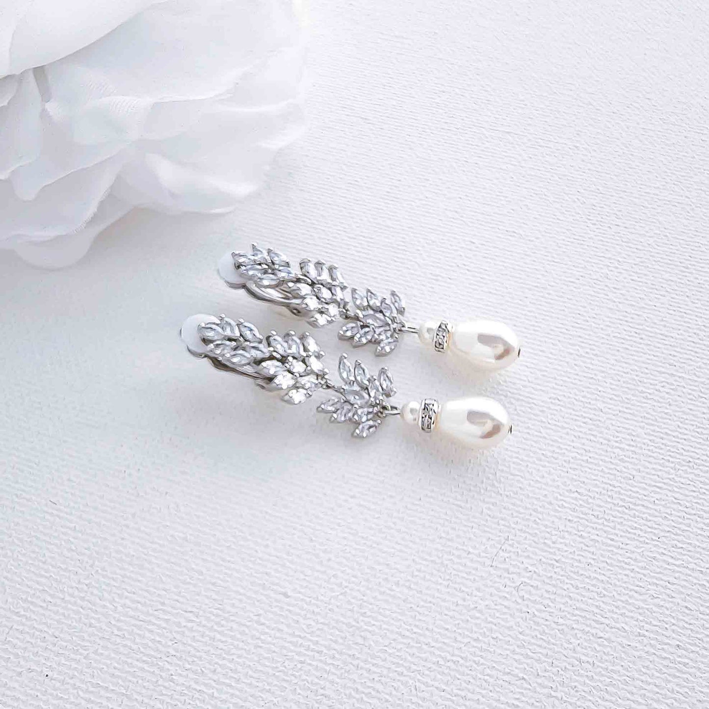 Leaf Clip On Earrings with Pearls-Treasa