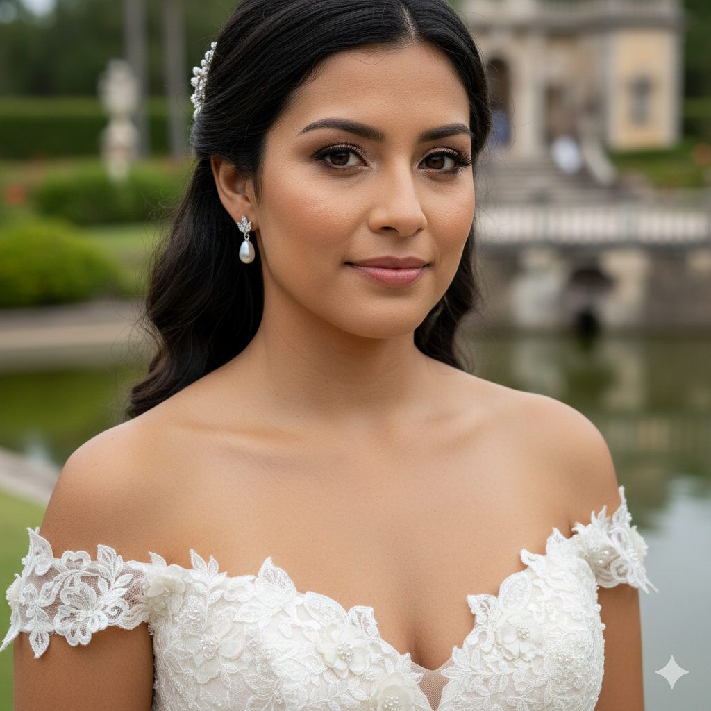 Dainty Teardrop Pearl Earrings with Delicate Leaf-Top for Brides (Silver CZ)- Vera