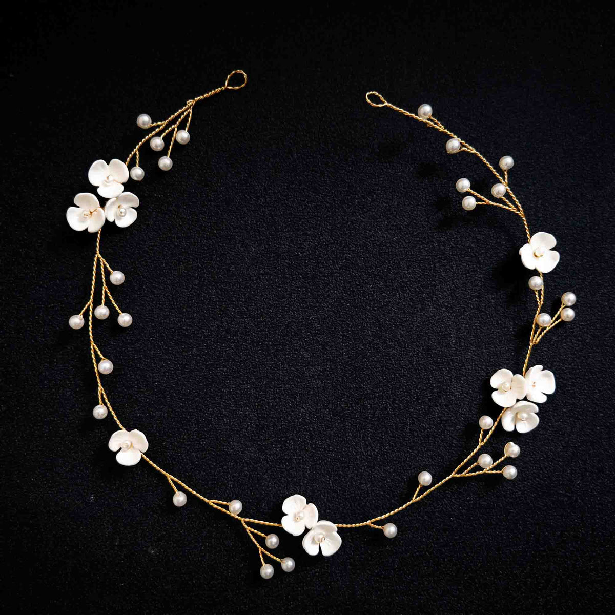 Clay Floral and Pearl Bridal Hair Vine in Silver - Zaneta