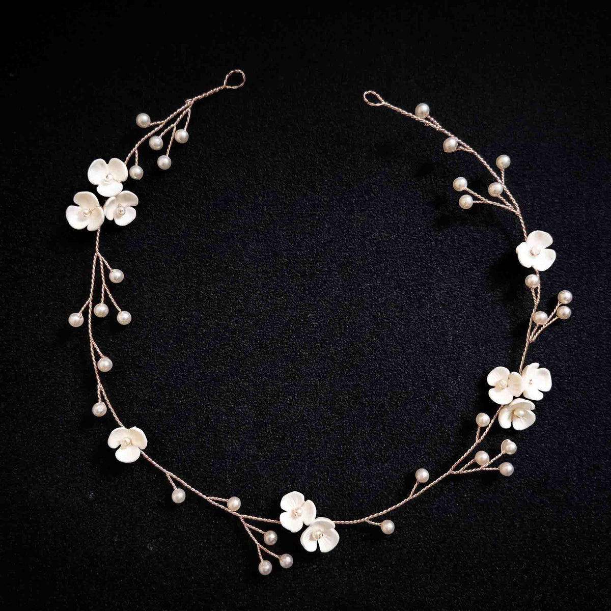 Clay Floral and Pearl Bridal Hair Vine in Silver - Zaneta