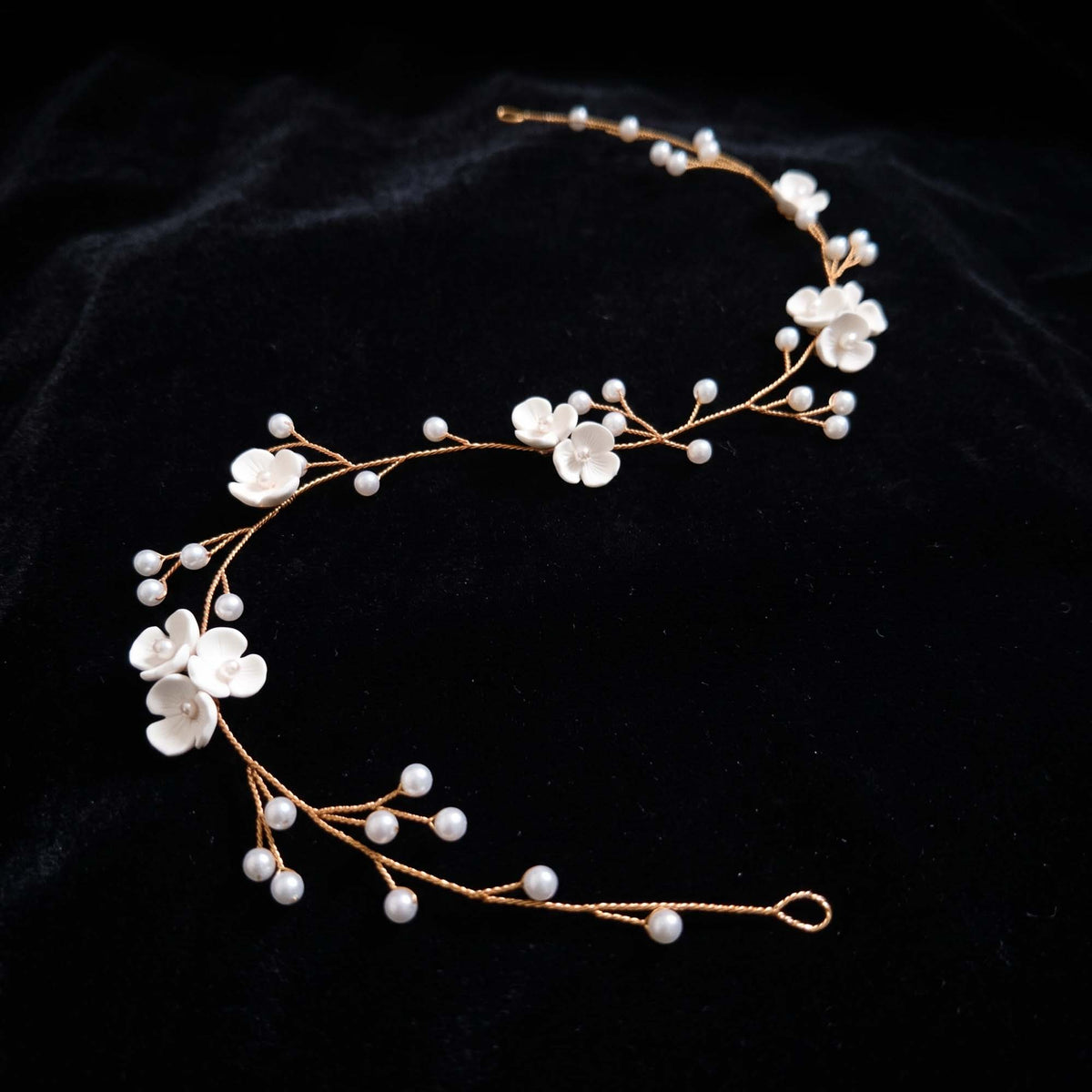 Clay Floral and Pearl Bridal Hair Vine in Silver - Zaneta