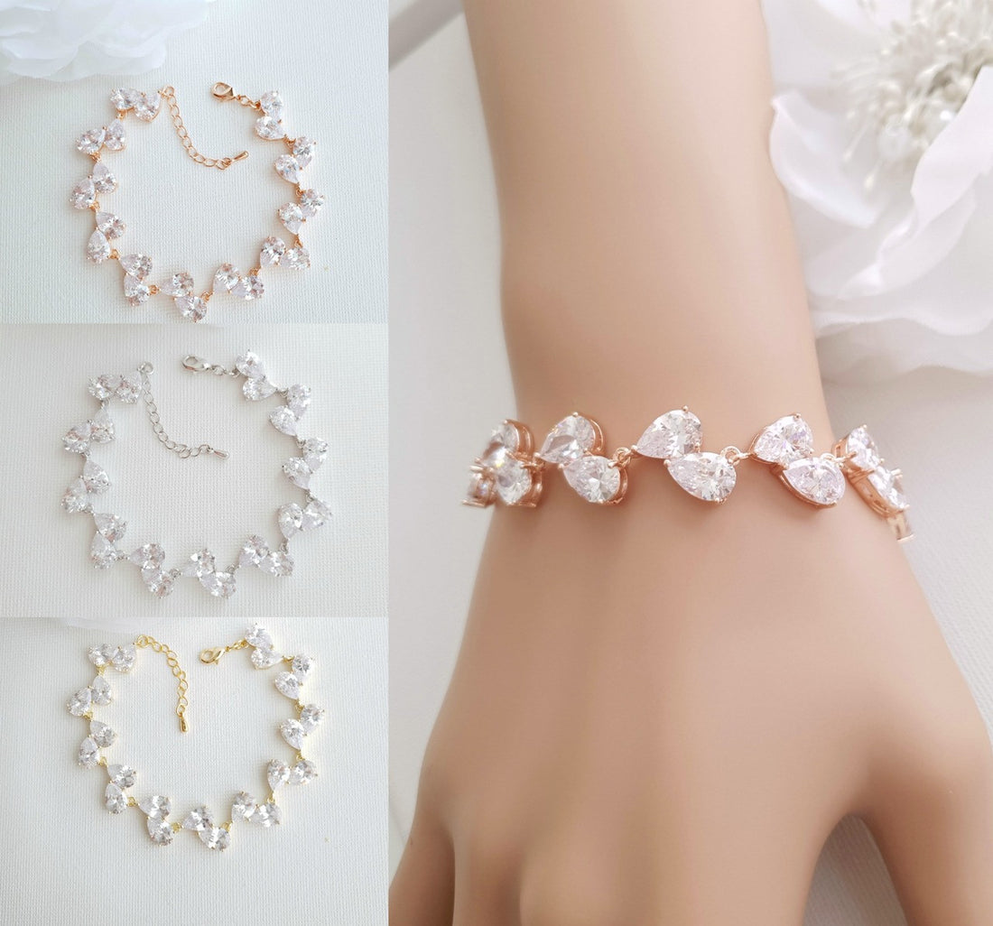 Rose Gold Teardrop Wedding Bracelets- Clara