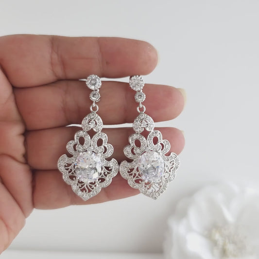 Short 8 sec video of Vintage Bridal Chandelier Earrings