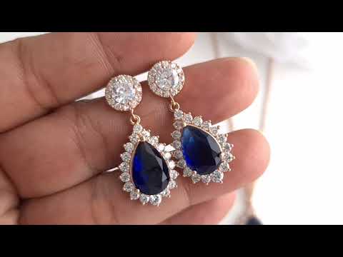 Blue retailer Sapphire Diamond Cubic Zirconia Silver Necklace & Earrings