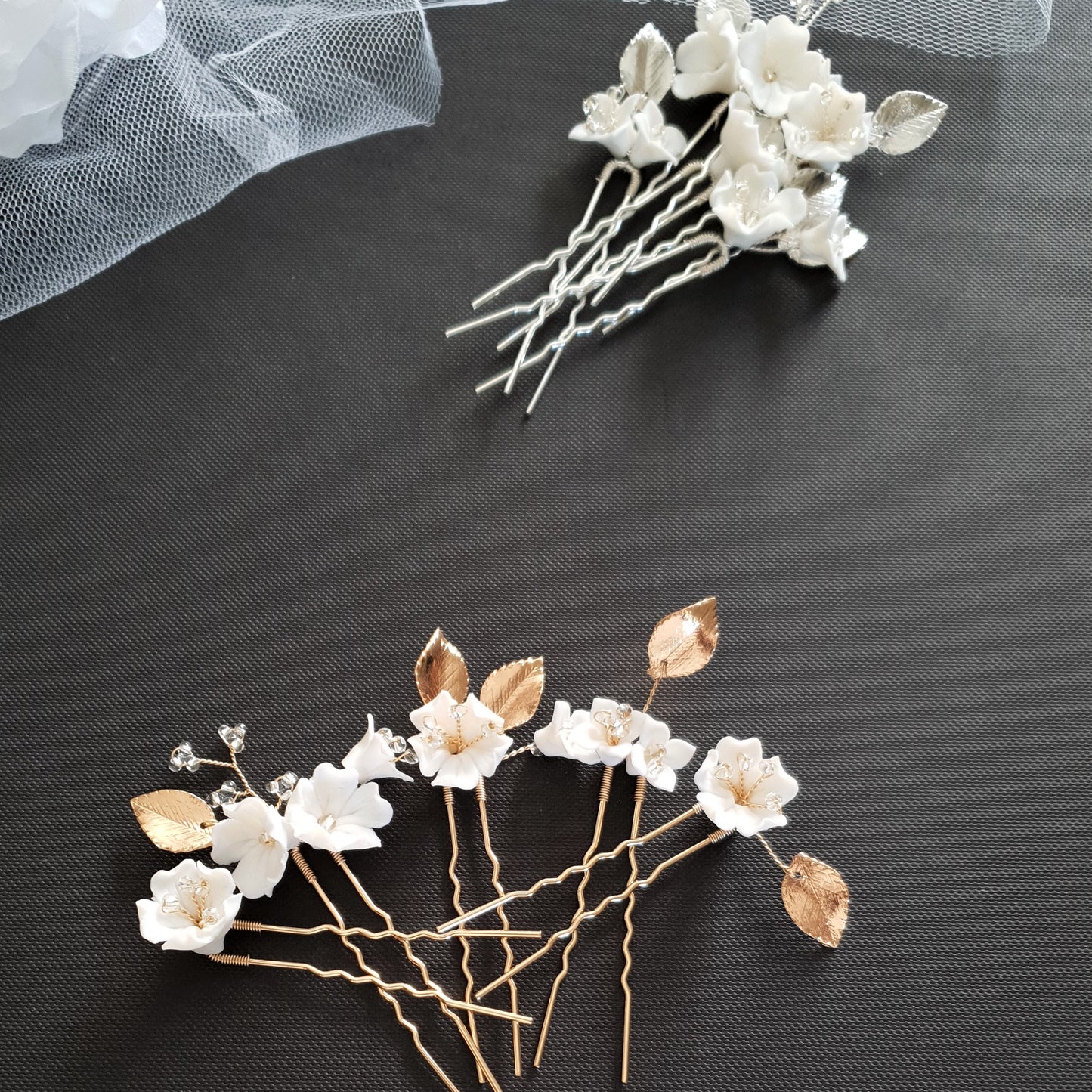 Ensemble d'épingles à cheveux de mariée avec fleurs blanches - Magnolia