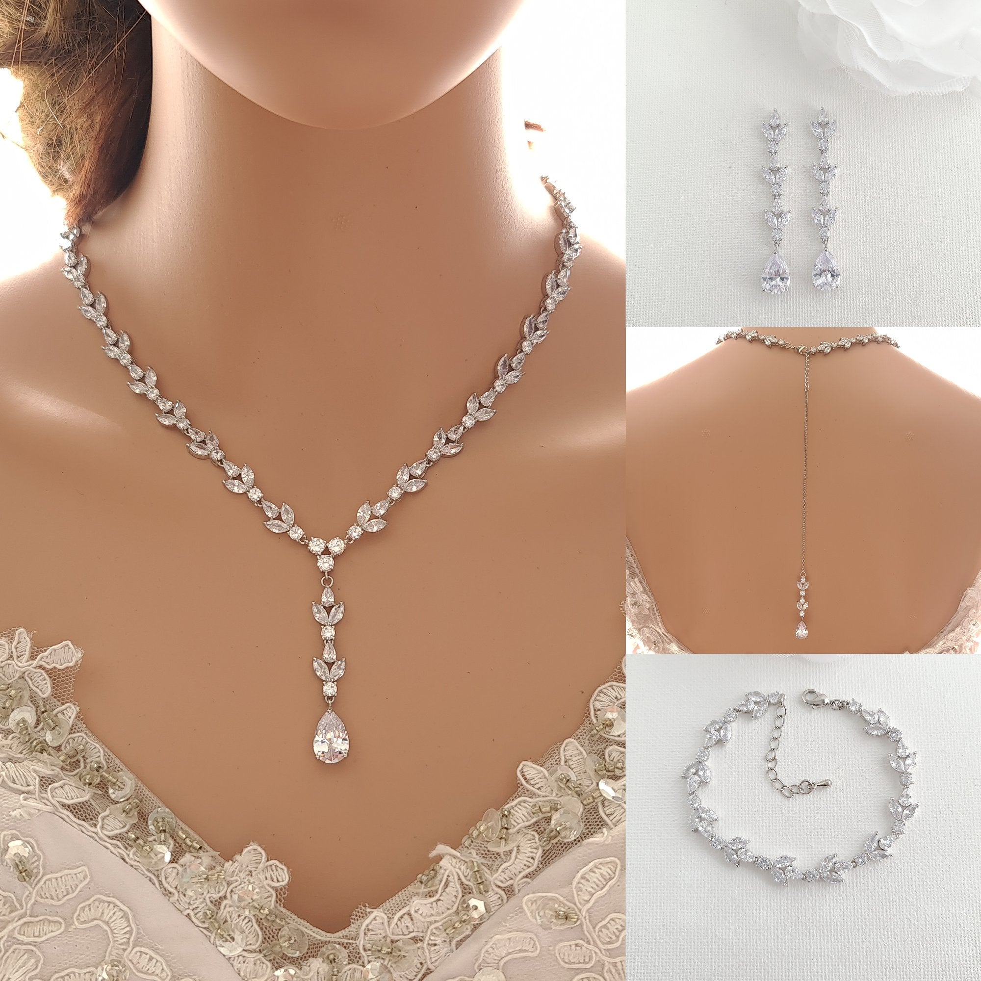 Wedding Bridal American Diamond White Necklace Set with Earring for Women  at Rs 2500/set | American Diamond Necklace Set in Mumbai | ID: 2851128095988