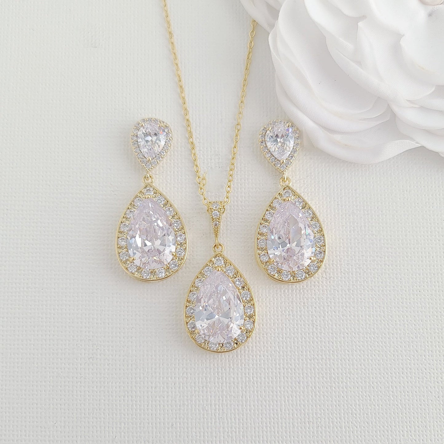 14K Gold Plated Wedding Jewelry Set for Brides- Evelyn - PoetryDesigns